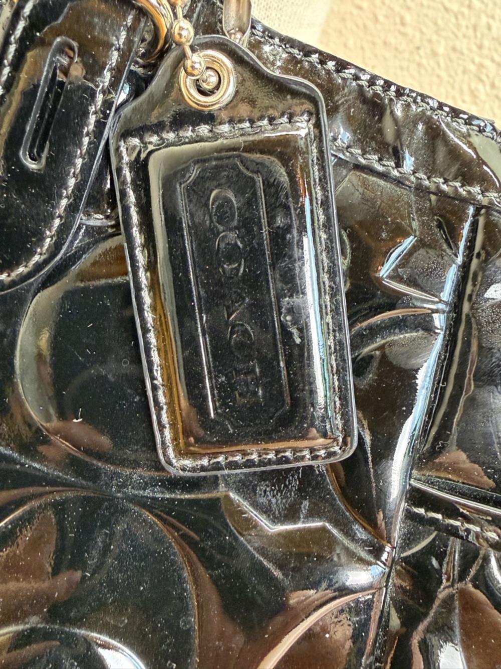 Coach Gallery Tote Black Embossed Signature Patent Leather Shoulder Bag F15246 - Picture 13 of 13